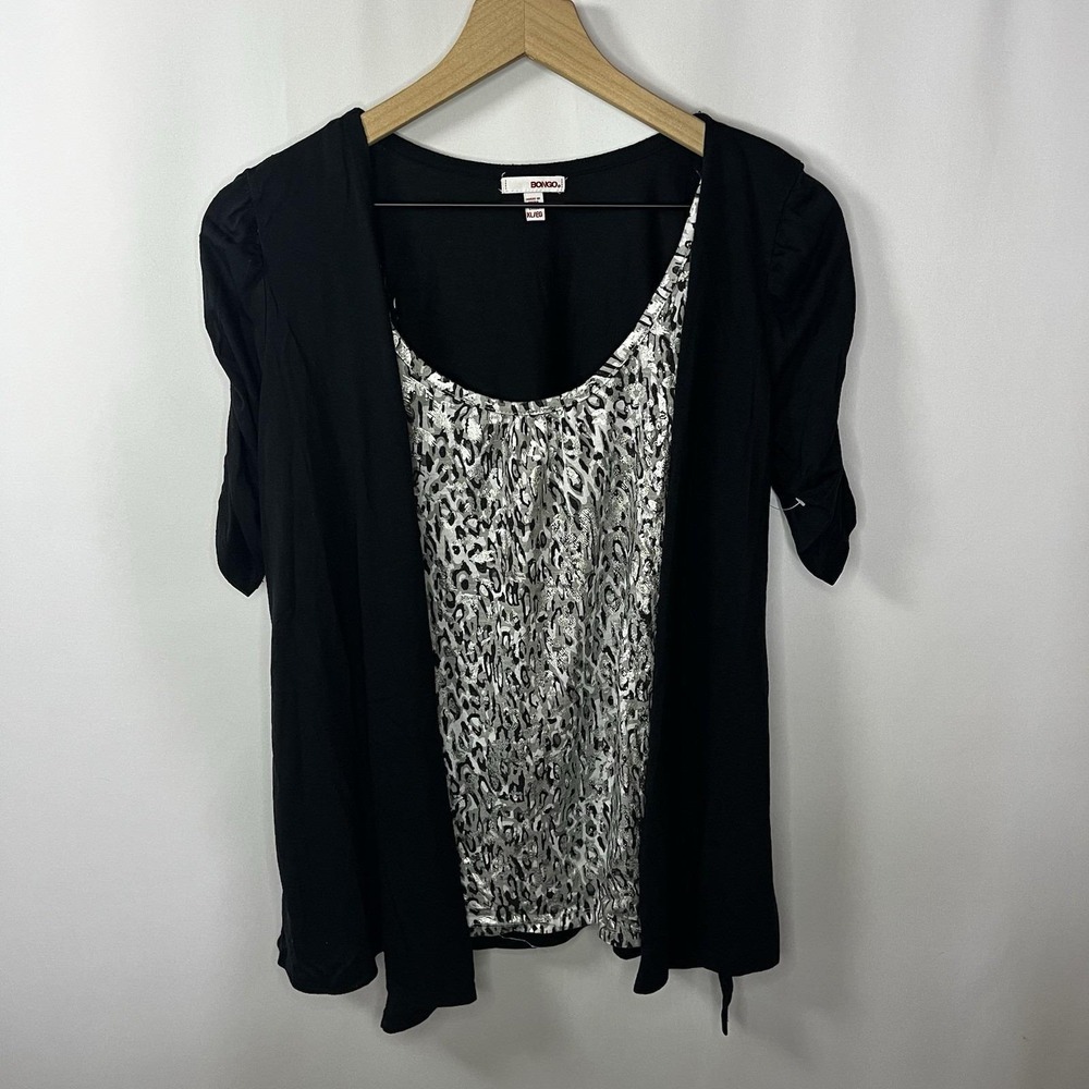 Y2K Bongo Sweater Women Size XL 2-in-1‎ Mock Layered Top Faux Layered Cardigan